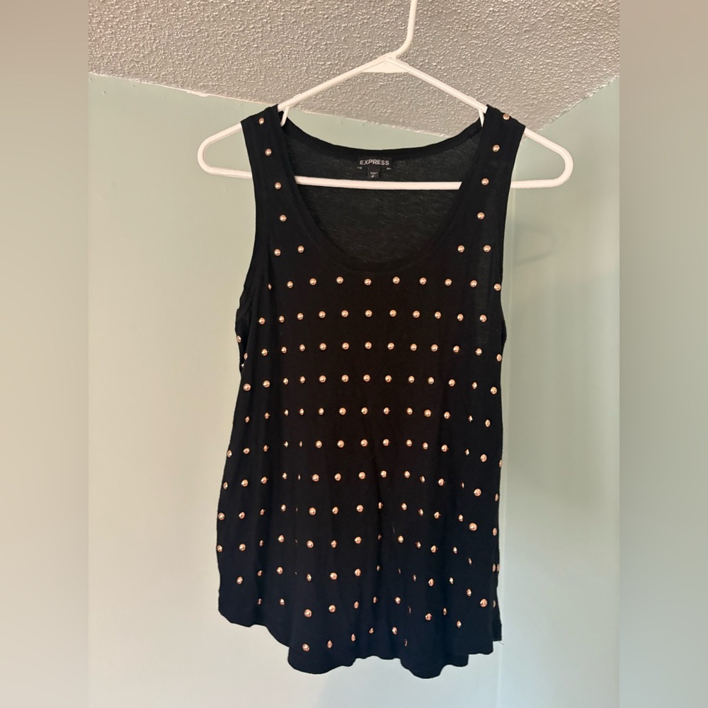 Express Black Tank Top with Rose Gold Studs
